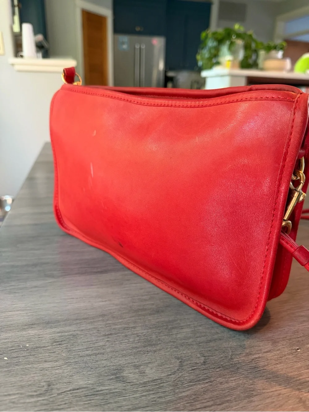 Vintage 1970s/80s Coach NYC Red Leather Basic Bag Glue-In Creed Brass Hardware